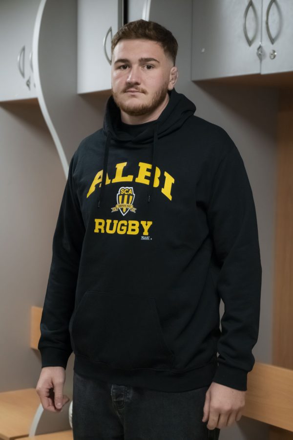 SWEAT SHIRT A CAPUCHE NOIR ET JAUNE